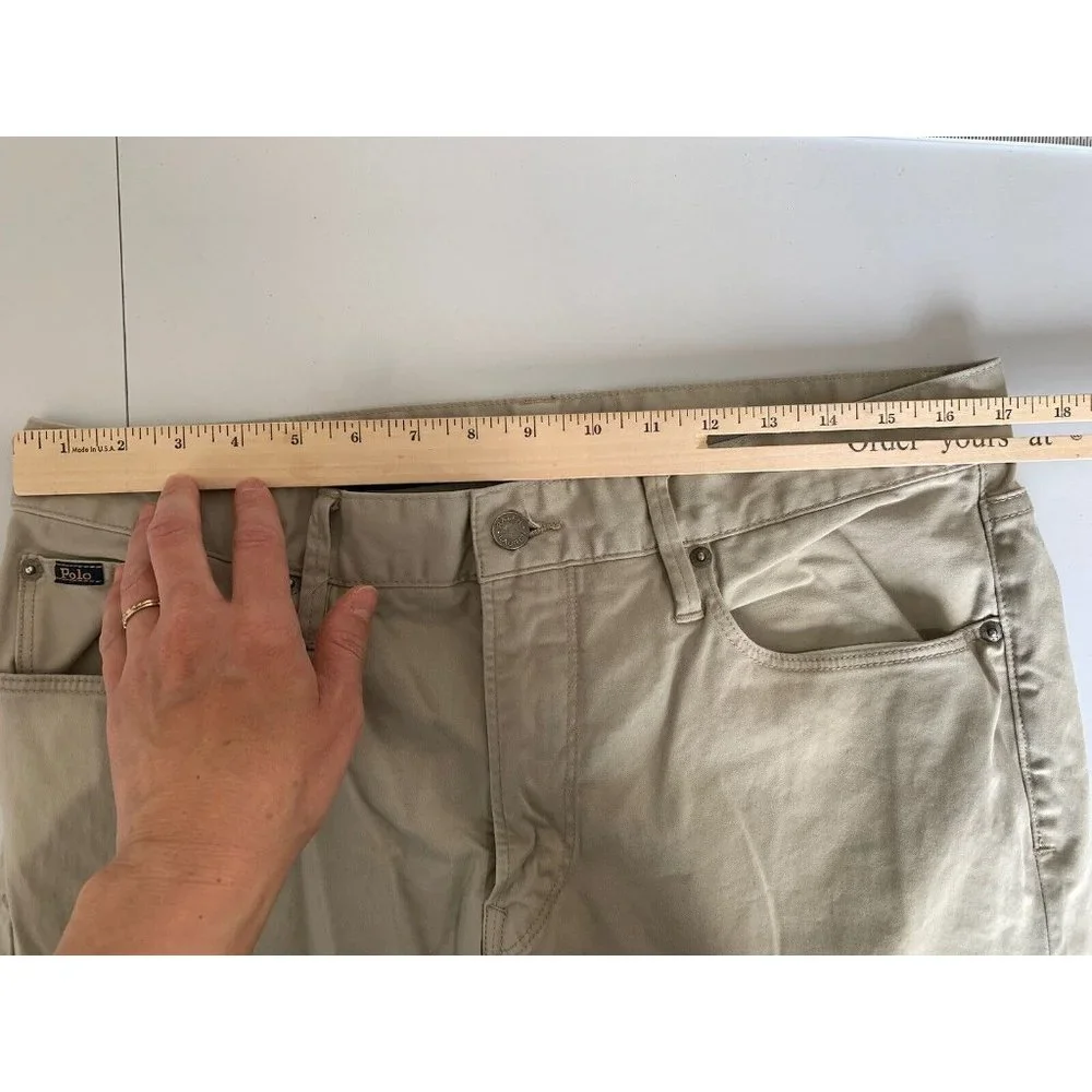 Polo Ralph Lauren Pants Khaki 34x30 Cotton Blend Flat Front Zip‎ Straight Mens